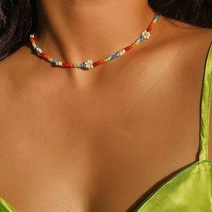 Handmade Multicolored Beaded Daisy Necklace